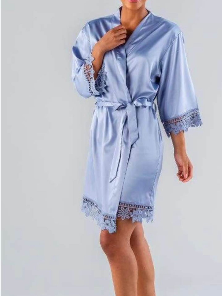 5 Kennedy Blue - Satin & Lace Bridal & Bridesmaid Robes In Dusty Blue